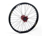 Roue avant complète ART 21x1,60x36T jante noir/moyeu or/rayons argent/têtes de rayons argent